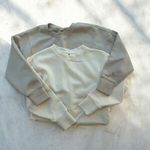Kids Colorblock Crewneck Sweatshirt in Cream and Taupe